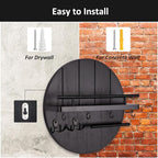Nekon Rustic Key & Mail Organizer, Circular Wooden Key Hanger with 6 Hooks & Shelf - Wall Mount Entryway Hallway Kitchen (Bla