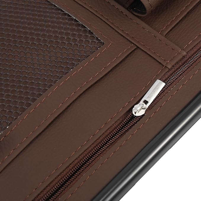 X AUTOHAUX Brown Universal Car Sun Visor Organizer Sunglasses Case Storage Pocket Hook and Loop Tape ABS PU Leather for SUV RV Truck