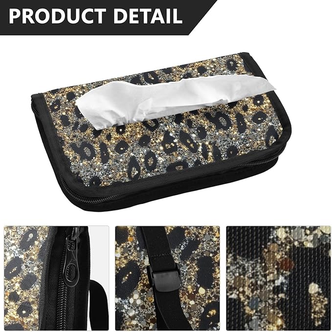 Car Tissue Holder Car Visor Organizer Tissue Box Holder for Car Sun Visor Organizer with Car Vehicle Accessories Essentials Interior for Women Men Sparkling Leopard Print