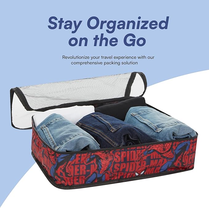 Marvel Spiderman 5-Piece Packing Cube Set - Spiderman, Ironman, Captain America - 5 Piece Packing Cubes Compression Travel Es