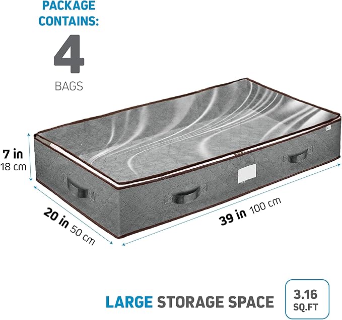 Under Bed Storage Bins - Pack Of 4 Under The Bed Storage Containers For Clothes, Blankets, Winter Clothing, & Shoes - Underbe