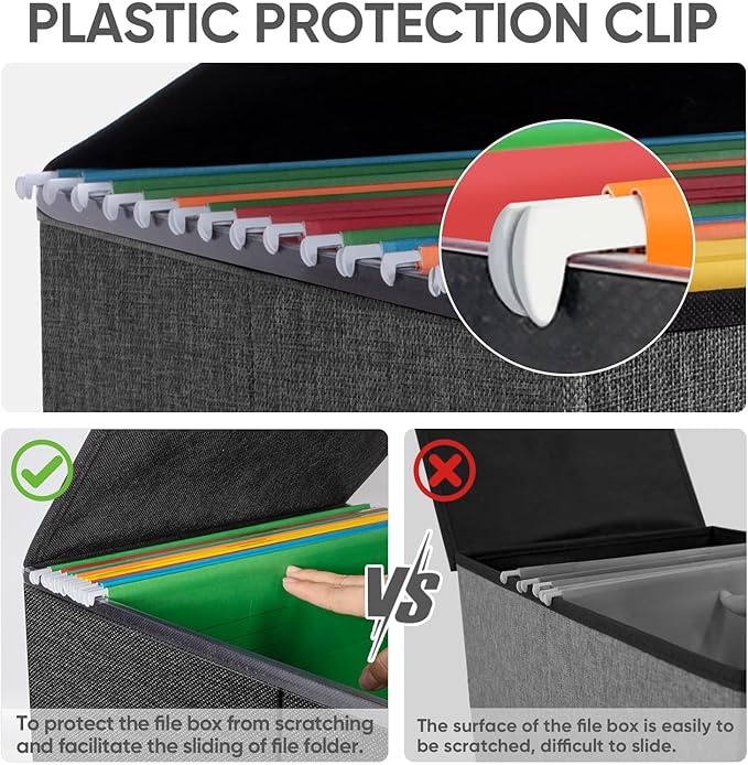 BALEINE File Organizer Box with Lid, Collapsible File Folder Organizer with Plastic Slide, Hanging File Folder Box for Office