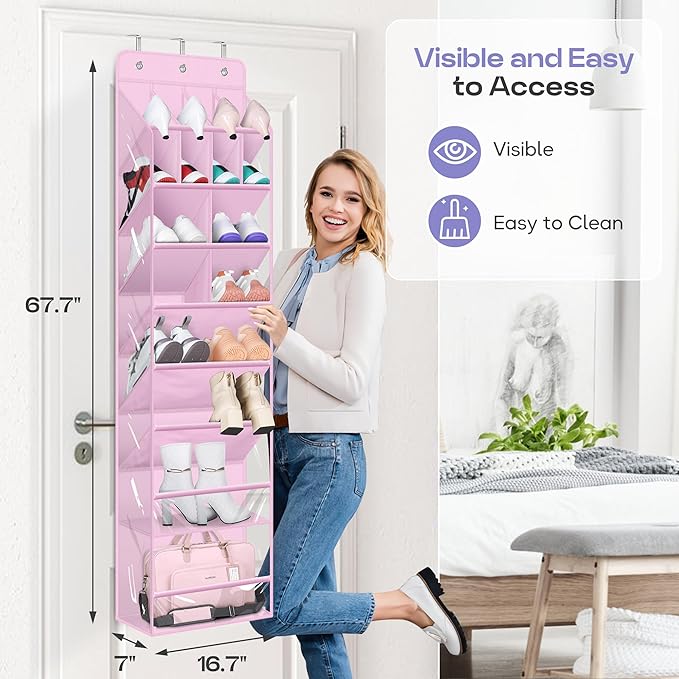 MISSLO Clear Over the Door Shoe Organizer Large Deep Pockets Hanging Shoe Rack for Closet Fit 20 Pairs Shoe Holder for Sneake