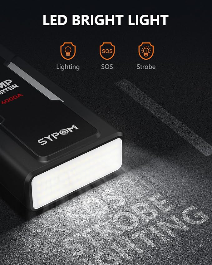 Portable Jump Starter, 4000A Peak Car Battery Charger, 12V Jump Box for Truck up to 10L Diesel, Motorcycle, Dual USB, LED Lig