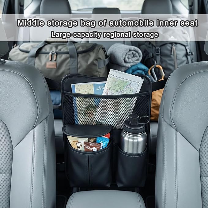 Upgraded Car Mesh Bag Elastic Seat Back Mesh Bag With Paper Towel and Handbag Bracket and Back Seat Storage Bag for Children Pets and Travel Necessities. (black)