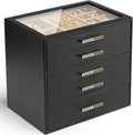 Vlando 5 Layer Jewelry Box for Women, Glass Lid Jewelry Organizer with 5 Drawers for Necklaces Rings Earrings Bracelets - Bla