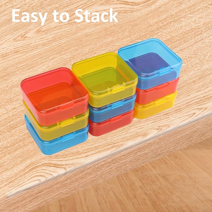 Mathtoxyz Bead Organizer Box(Red,Yellow,Blue), 62Pcs Small Bead Organizers and Storage Plastic Cases Mini Clear Containers Bo