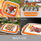 Tiawudi Large Collapsible BBQ Prep Tub with Lid(4.22 Gal/16L), Foldable Camping Sink with Colander, Cutting Board, Dish Basin