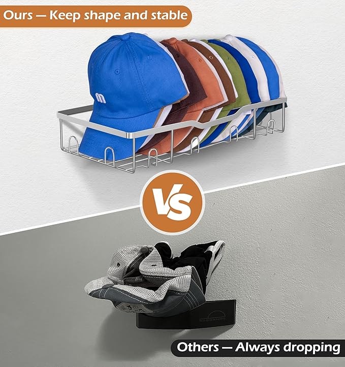 KEETDY Metal Hat Racks for Baseball Caps Wall Hat Organizer Fit 48 Caps Holder, 2 Packs Sturdy Wall Mounted Snapback Storage 