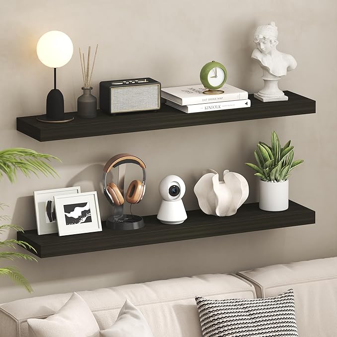 Furinno Tanna Floating Shelves for Wall Set of 2, 9 x 47 Wall Shelf, Wall Mounted Floating Shelf with Invisible Bracket, 2-in