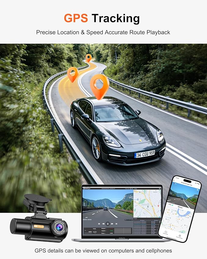 3 Channel 4K Dash Cam with STARVIS 2 Sensor, Free 128GB Card and WiFi 6 up to 20MB/s, Dash Camera for Cars with Front Rear In