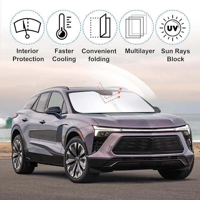 Front Windshield Sun Shade Foldable Window Windshield Visor Custom Fit for Che-vrolet Blazer EV 2024-2026 Block UV Rays Car Accessories Heat Sun Shield Keep Car Cooler