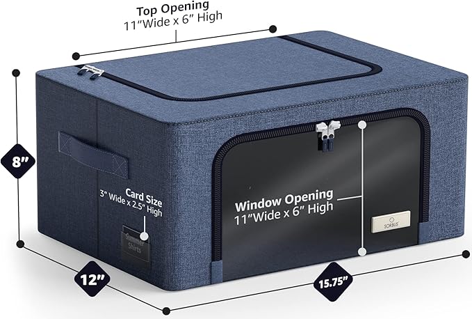 Sorbus Storage Bins with Metal Frame - Stackable & Foldable Clothes Organizer Bags - Oxford Fabric Storage Containers with La