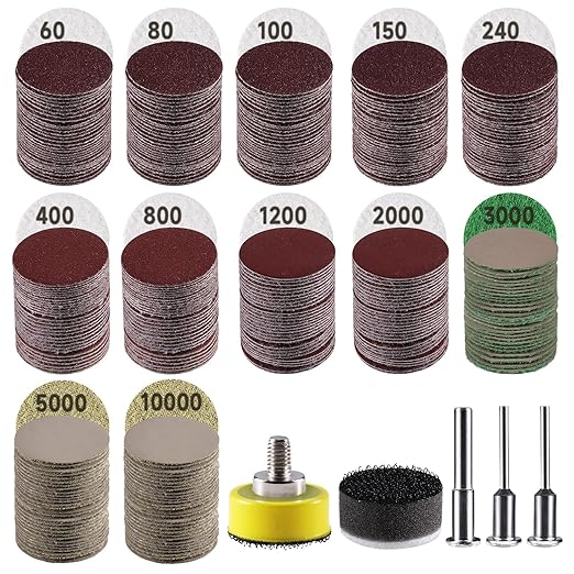365 PCS 1 Inch Sanding Disc, GOH DODD Hook and Loop 60 to 10000 Grit Wet Dry Sandpaper Micro Sand Paper with 1/8" 1/4" Shank,