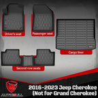 Floor Mats & Cargo Liner Compatible with 2019-2023 Jeep Cherokee (Not for Grand Cherokee) Cargo Mat, Full Set All Weather Protection 1st, 2nd Row Car Liners & Trunk Mat, Black