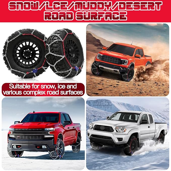 DEDC Auto Lock Snow Tire Chains,1Min Quick,4.5mm Enhance Manganese Steel Heavy Anti Skid Chains for Car Off Road SUV And Pick