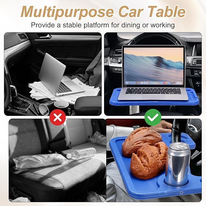 HARFINGTON 2 in 1 Car Steering Wheel Tray Car Food Trays Auto Steering Wheel Under Table Desk for Eating Food Drink Laptop Writing Work, Pink