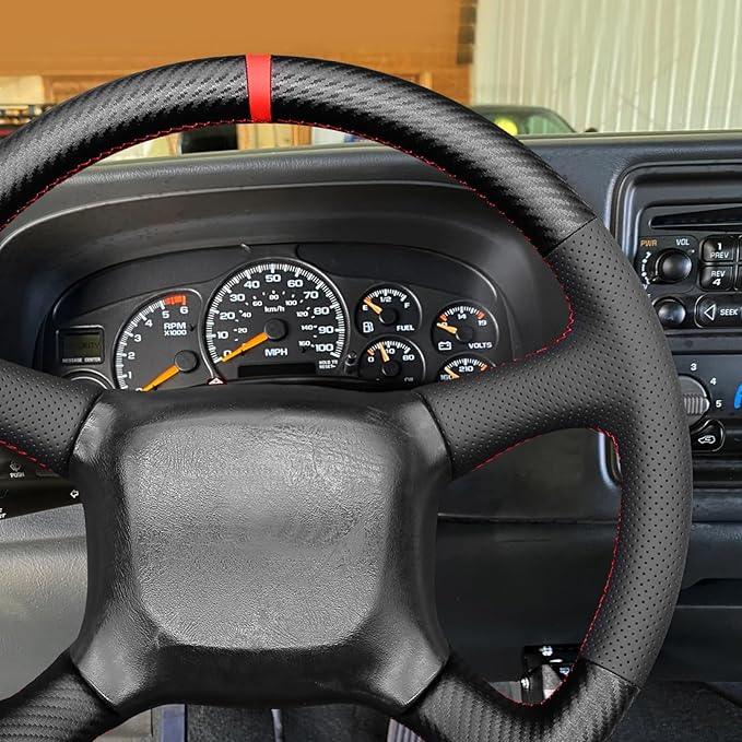 MEWANT Steering Wheel Cover for Chevy Silverado 1500 Astro Blazer Kodiak S10 Made of Matte PU Carbon Fiber Real Leather