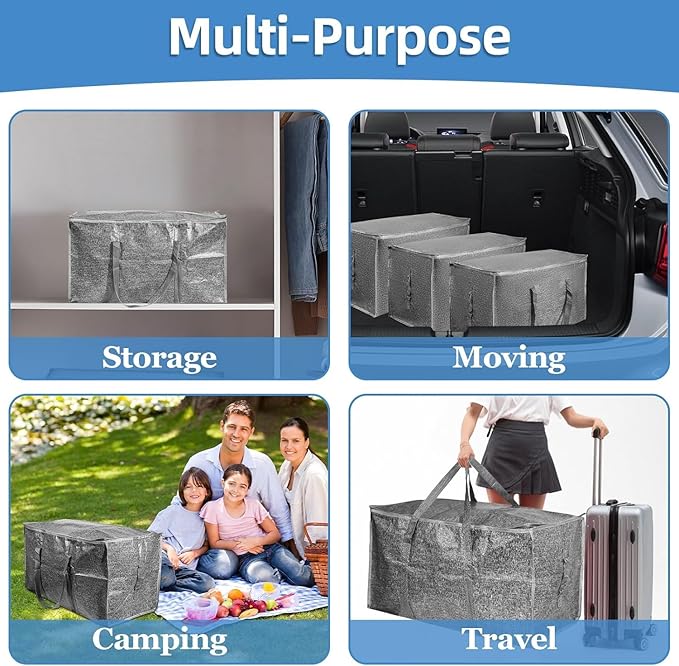 16 Pack-Extra Large Heavy Duty Moving Bags - Waterproof Storage Totes with Handles & Zippers, Foldable for College Dorm, Stor