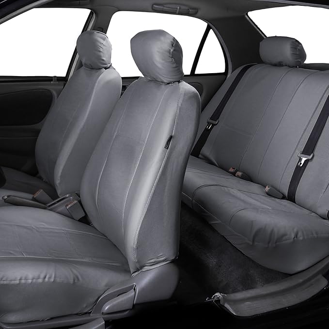 FH Group Car Seat Cover Gray Full Set Deluxe Leatherette Protector Interior Accessories Universal Fit Full Set - Airbag Compa