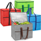 Foraineam 4 Pack Insulated Reusable Grocery Shopping Bags, Foldable Cooler Bag Food Delivery Bags with Hard Bottom Insert and Zippered Top, Stands Upright, Cooler Totes for Hot or Cold Food Transport