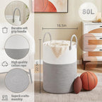 Artfeel Laundry Basket,Woven Cotton Rope Laundry Hamper,80L for Decorative Storage of Dirty Clothes,Toys and Blankets in Bath