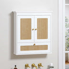 Spirich Bathroom Wall Cabinet Over Toilet, Boho Rattan Medicine Cabinet with Adjustable Shelf, Space-Saving Wall Mount Storag
