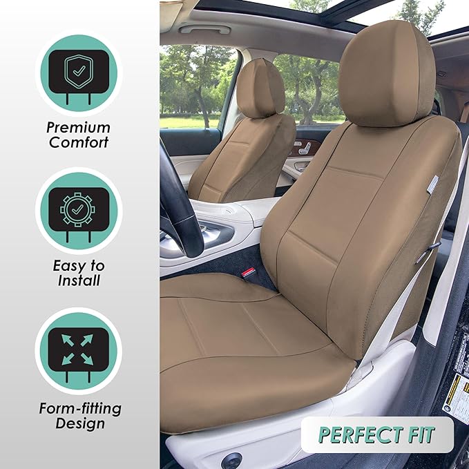 FH Group Car Seat Covers PU Leather 3 Row 8 Seater Car Seat Covers, Airbag Compatible and Split Bench - Fit Most Car, Truck, 