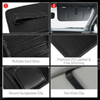 2 Pack Car Sun Visor Organizer, Auto Interior Accessories Tactical Molle Panel & PU Leather Visor Storage Pouch with Sunglasses Clip, Multi-Pocket Document Holder for Truck SUV Car Gear