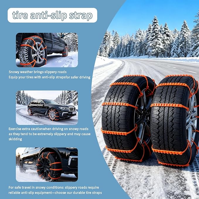 Universal Anti-Skid Snow Tire Chains for Cars SUV Trucks - Adjustable 14-19 Inch Emergency Winter Traction Tire Chains, Easy 