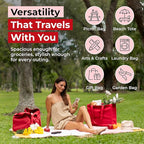VeraMia Canvas Grocery Bag 3pc XL Set with Real Pockets, Long Shoulder Strap and Short Handle. Heavy Duty, Foldable, Washable