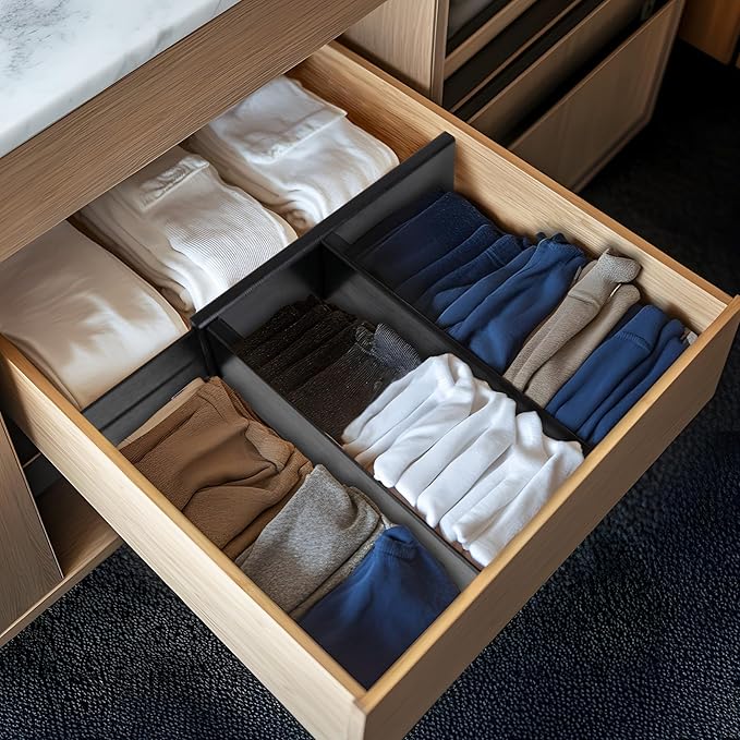 Utoplike Bamboo Dresser Drawer Dividers, 4'' High Adjustable Drawer Organizers for Clothing, Spring Loaded, Works in Kitchen,