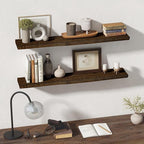 Rustic Wood Floating Shelves for Wall Decor, Reclaimed Elm Wood Live Edge Shelves 48 Inch Long, 8 Inch Deep Floating Shelf fo
