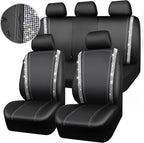 CAR PASS Bling Diamond Car Seat Covers Full Set, Shining Rhinestone Waterproof Faux Leather, Rear with Zipper, Universal Fit Automotive Glitter Crystal Sparkle Strips for Cute Women Girl, Silver