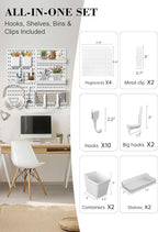 Pegboard Wall Organizer Set – 4 Peg Boards with Hooks & Shelves – Office, Kitchen, Gaming Room Desk Pegboard Storage – Peg Bo