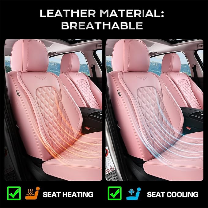 Coverado Full Set Car Seat Covers, Luxury Faux Leather Waterproof Seat Covers, Pink Car Seat Protectors, Universal Fit for Mo