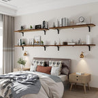 12 Inch Deep Floating Shelves Set of 4, 48 Inch Extra Wide Walnut Solid Wood Wall Shelves, 4ft Heavy Duty Farmhouse Wall Moun