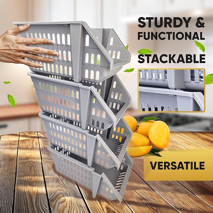 Skywin TidyFriend Small Stackable Storage Bins for Toy Organizer and Storage 4 Pack, Toy Storage Organizer for Kids Room and 