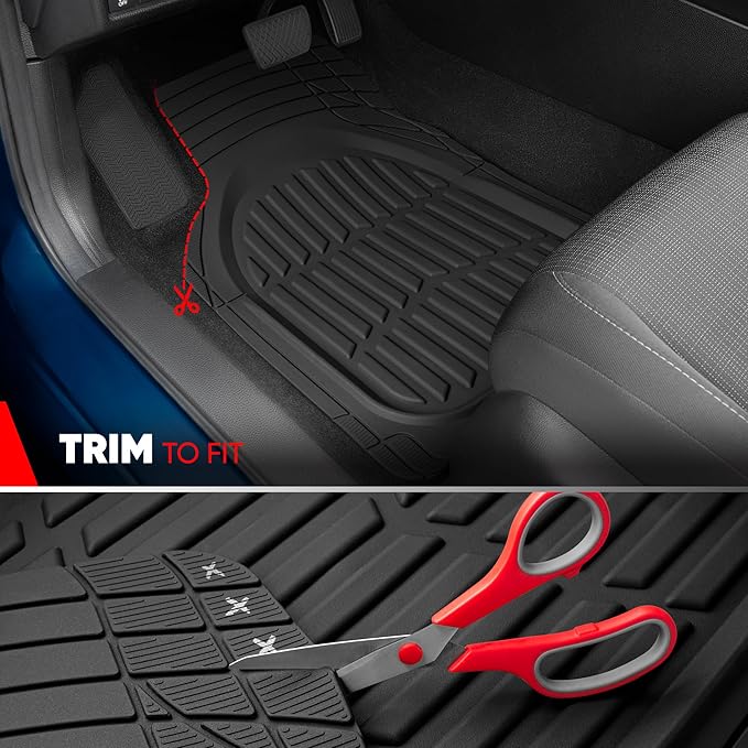 Motor Trend FlexTough LITE Rubber Car Mats Full Set - All Weather Floor Mats for Trucks, Cars & SUVs - Automotive Waterproof Black Car Floor Mats for Cars Interior Accessories Universal Trim-to-Fit