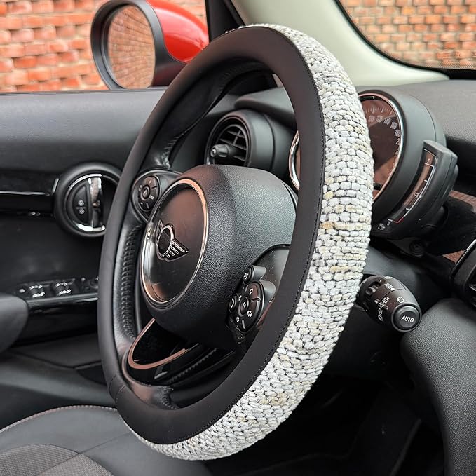 PINCTROT Chenille Leather Steering Wheel Cover, Soft Mottled Colors, Sweat-Proof, Non-Slip Grip, All-Season Comfort, Universa