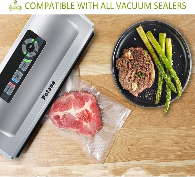 Potane Vacuum Sealer Bags, Precut 150 Gallon 11x16, Quart 8x12, Pint 6x10, Smell-Proof, Puncture Prevention and Heavy duty. C