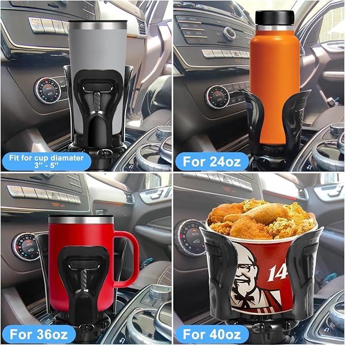 Car Cup Holder Expander, Cup Holder Insert Adapter with Expandable Arm and Adjustable Base,Fits Car, Truck, RV, SUV 12-64 oz 
