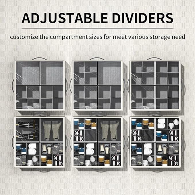 Aokeyee Shoe Organizer for Closet,2 Pack Foldable Shoe Storage Organizer Box Bin with Adjustable Dividers and Clear Cover, Fi