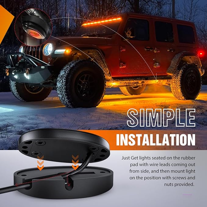 Nilight LED Rock Light 6PCS Amber Underglow Wheel Well Fender Pods Waterproof Exterior Underbody Roof Rack Side Lamps for 12V 24V Car Truck Pickups ATV UTV SUV Motorcycle Boat