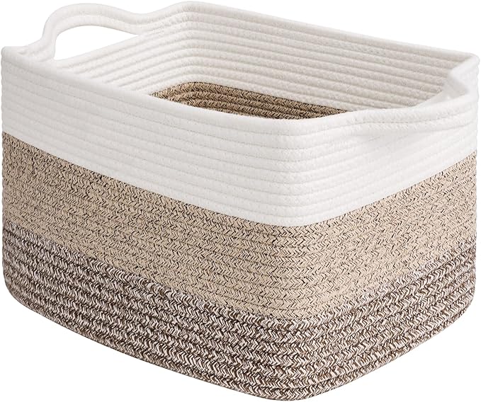 Goodpick Woven Storage Basket, 13"x10"x9" Cotton Rope Organizer for Dog Toys, Books, Stylish Gift Basket with Handles, Small 
