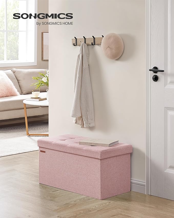 SONGMICS Mazie Collection - 30 Inches Folding Storage Ottoman Bench, Ottoman Foot Rest, End of Bed Bench, Storage Chest, Load