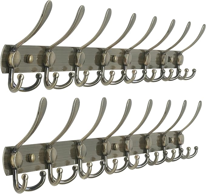 Dseap Coat Rack Wall Mount - 29.5” Long 8-Tri-Hooks Heavy Duty Coat Hanger Rail Wall Hooks for Hanging Coats Hats Clothing Cl