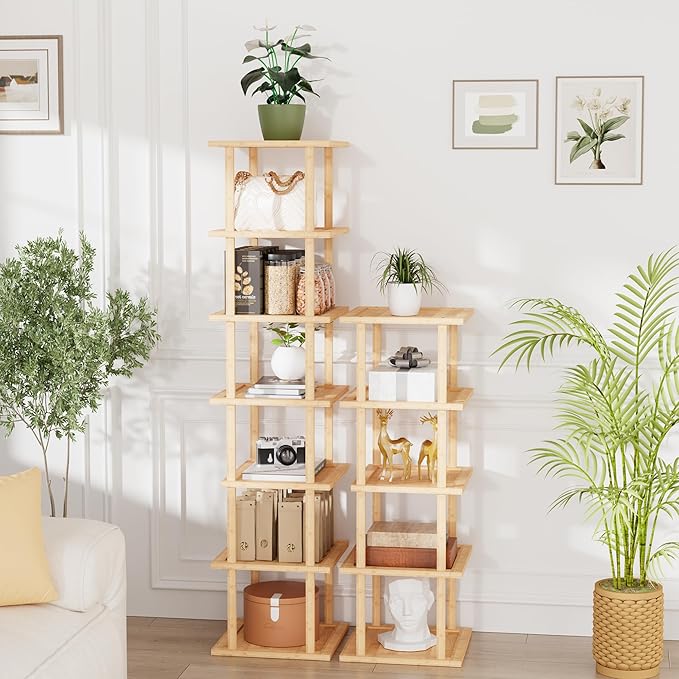Vertical Tall Shoe Rack Organizer for Entryway -12 Tier Free Standing Slim Narrow Bamboo Wood Corner Stackable Shoe Boots Sto