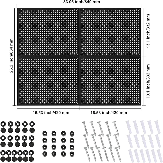 4 Pack Heavy Duty Steel Pegboard Garage Organization Panels,Universal 1/8 and 1/4 Pegboard Accessories,Suitable for Tool Stor