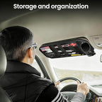 Car Sun Visor Organizer with MOLLE Panel and Zipper Storage Pouch Hard PE Board Prevents Sagging Tactical Gear Attachment Includes Sunglasses Holder Clip Fits Most Cars Trucks SUVs and Vans